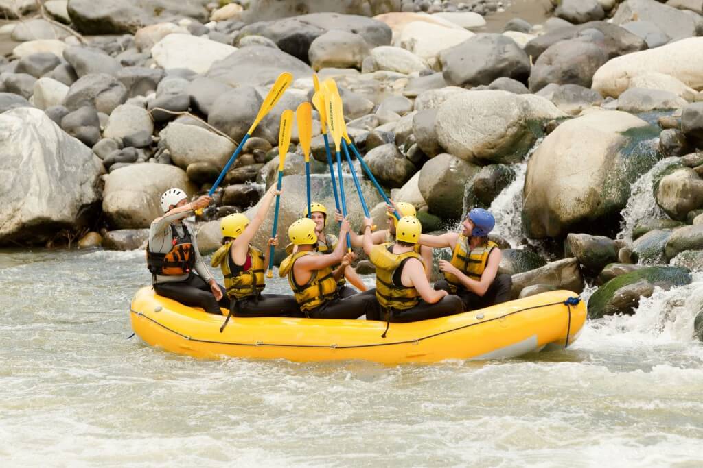 People river rafting.