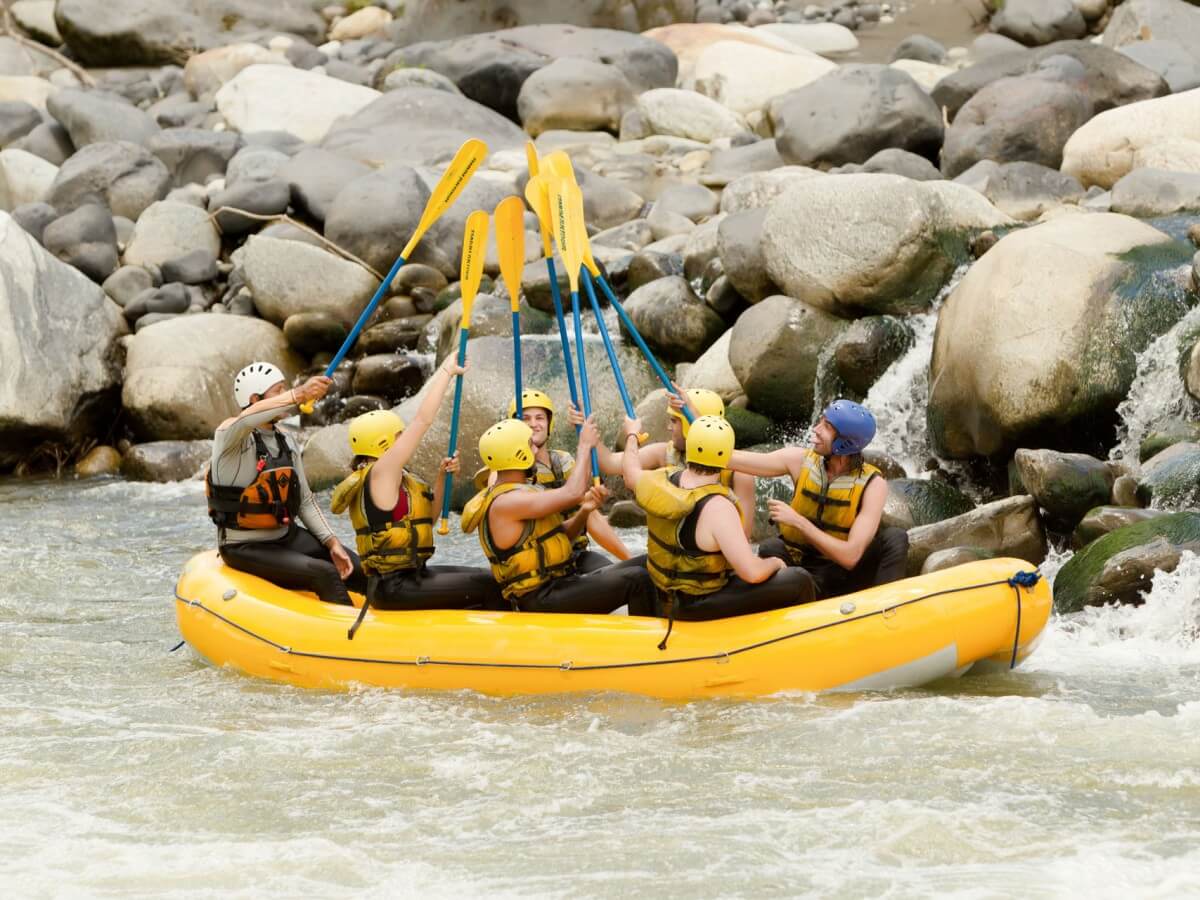 People river rafting.