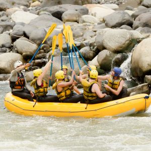 People river rafting.