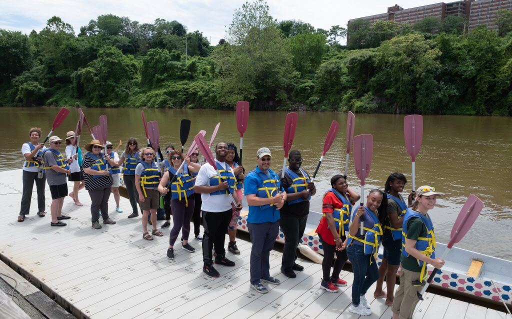 cuyahoga river dragon boat field trip at river rally 2019 in cleveland ohio