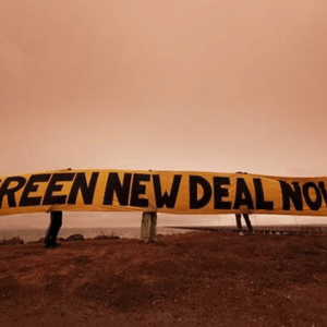 Sunrise Movement Bay Area demanding a Green New Deal Now after wildfire smoke has turned our sky orange.