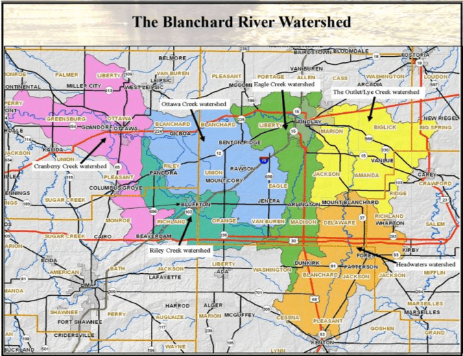 A map detailing the Blanchard River Watershed
