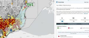 A map of the city of Detroit with data on community water quality and percentage the population who are people of color.