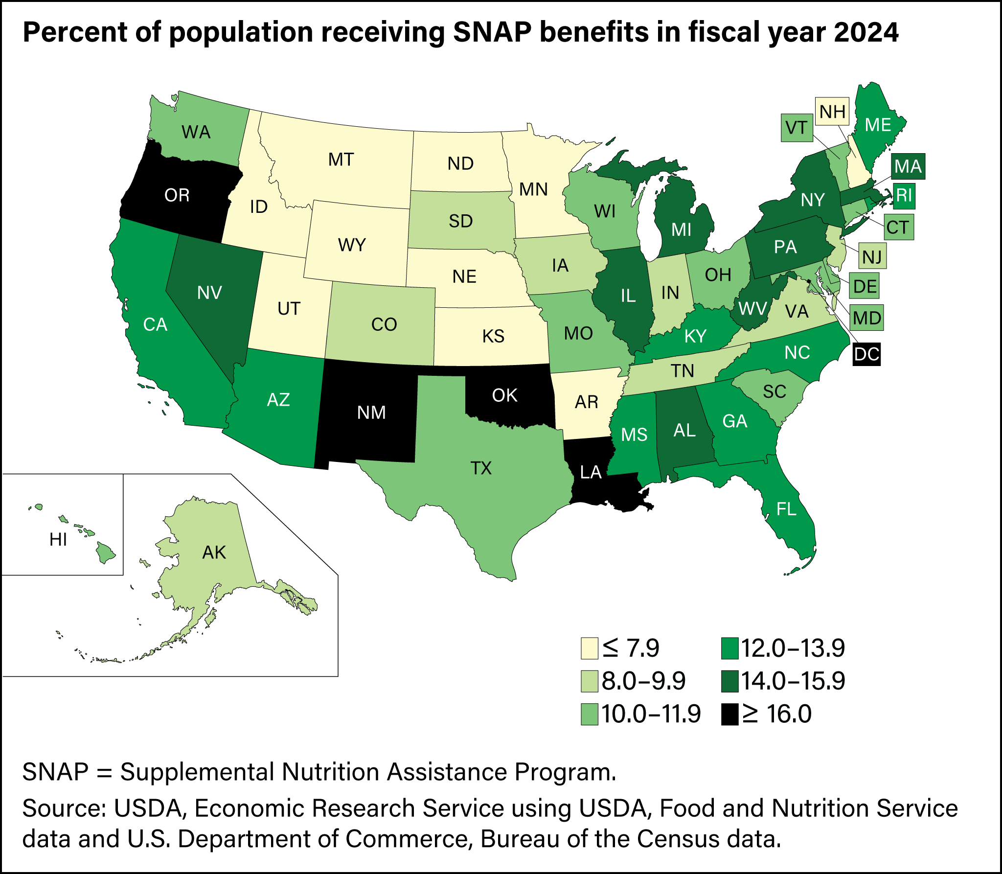 Map of SNAP benefits by state, 2024.
